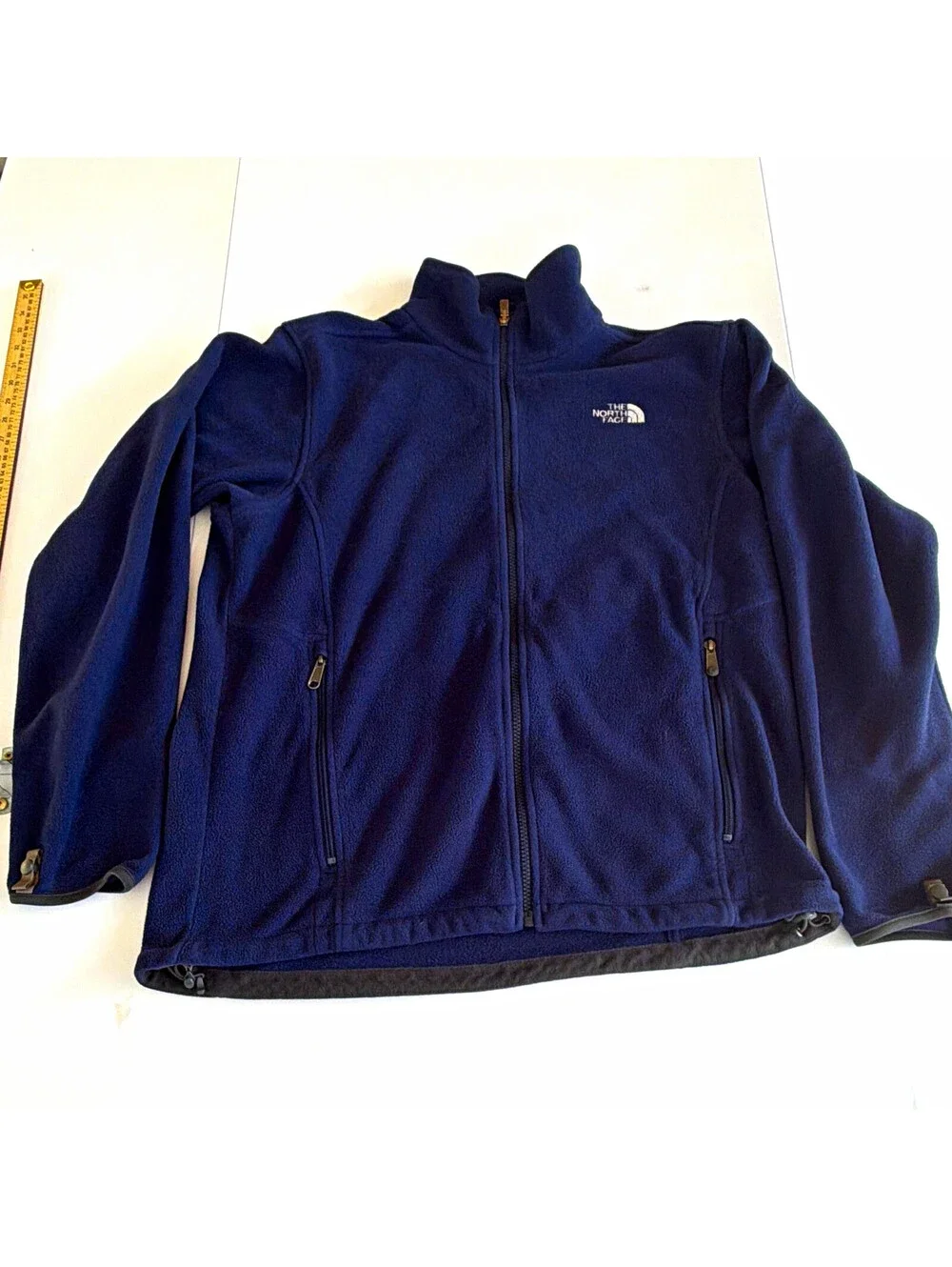 The North Face Men’s L Blue Fleece Full Zip Collared Jacket Pockets Logo